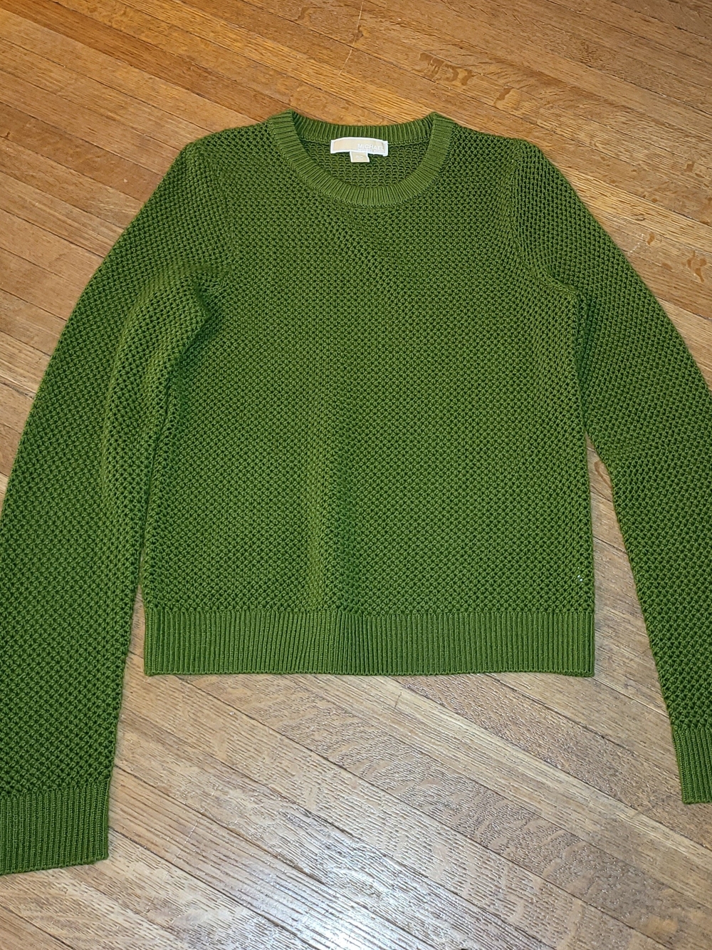 MICHAEL Michael Kors Olive Green Open Weave Crewneck Sweater